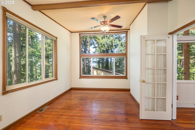 32468 Dillard Rd, Eugene, OR 97405 - spare room with plenty of natural light, hardwood / wood-style floors, and a ceiling fan