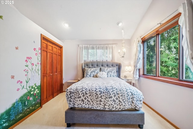13305 Fox Run, Lake Oswego, OR 97034 - bedroom featuring carpet, multiple windows, a closet, recessed lighting, and vaulted ceiling