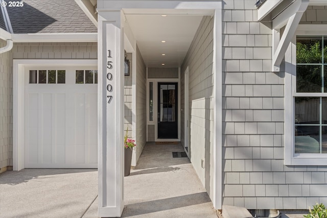 15007 Twin Fir Rd, Lake Oswego, OR 97035 - entrance to property with an attached garage and roof with shingles