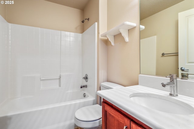 full bathroom featuring vanity, shower / bathtub combination, and toilet