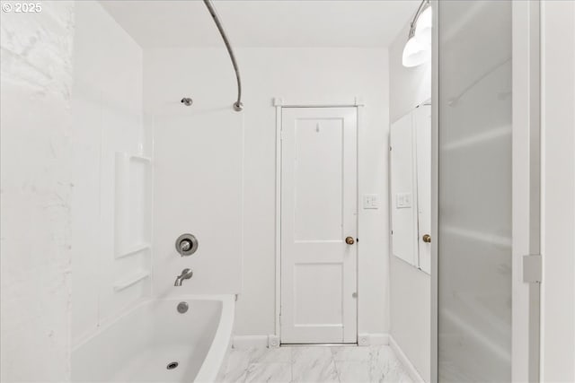 4004 SE 97th, Portland, OR 97266 - bathroom featuring marble look tile flooring, baseboards, and shower / bath combination