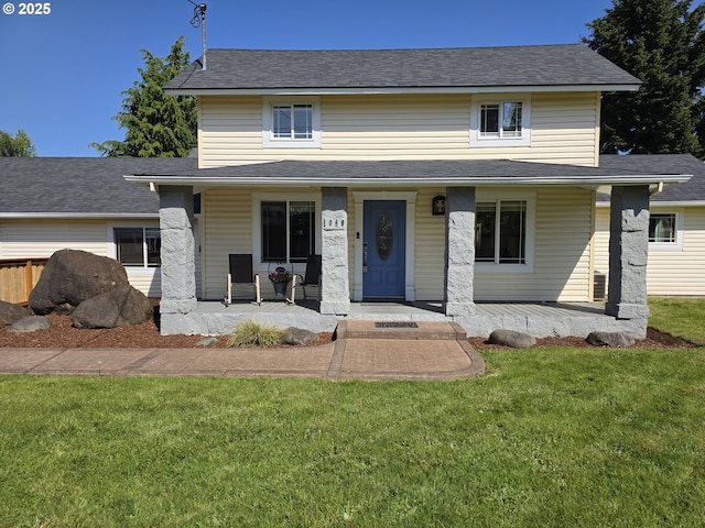 1060 SW 206th Ave, Beaverton, OR 97003 - view of front of house with a porch, a shingled roof, and a front lawn