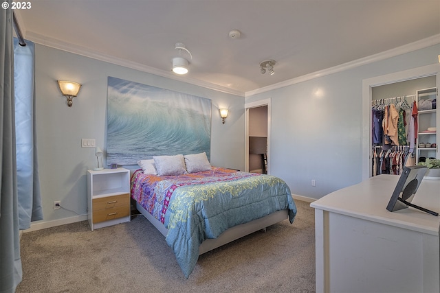 1060 SW 206th Ave, Beaverton, OR 97003 - bedroom featuring crown molding, a closet, baseboards, light colored carpet, and a spacious closet
