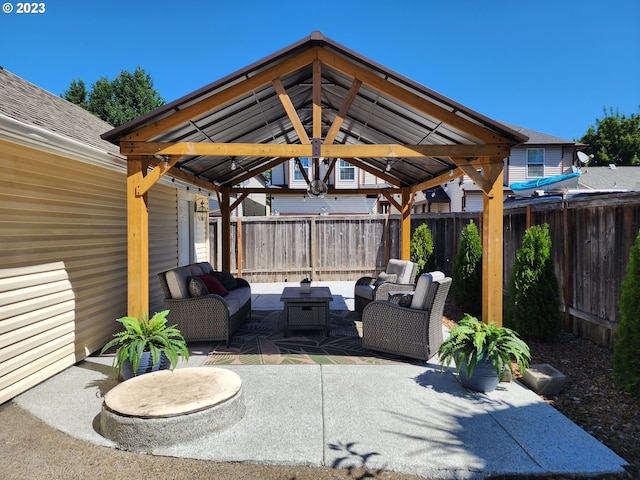 1060 SW 206th Ave, Beaverton, OR 97003 - view of patio featuring an outdoor living space, a fenced backyard, and a gazebo