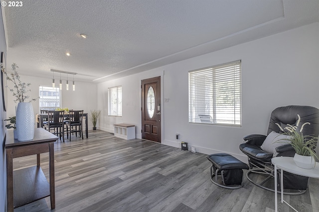 1060 SW 206th Ave, Beaverton, OR 97003 - entryway featuring baseboards, a textured ceiling, and wood finished floors