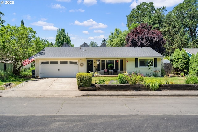 3141 SW 176th Ave, Beaverton, OR 97003 - ranch-style home with a garage, concrete driveway, a front lawn, and a shingled roof