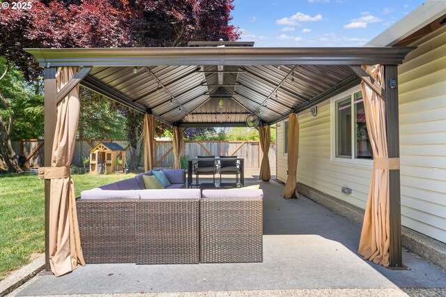 3141 SW 176th Ave, Beaverton, OR 97003 - fenced backyard with a gazebo, an outdoor living space, and a patio