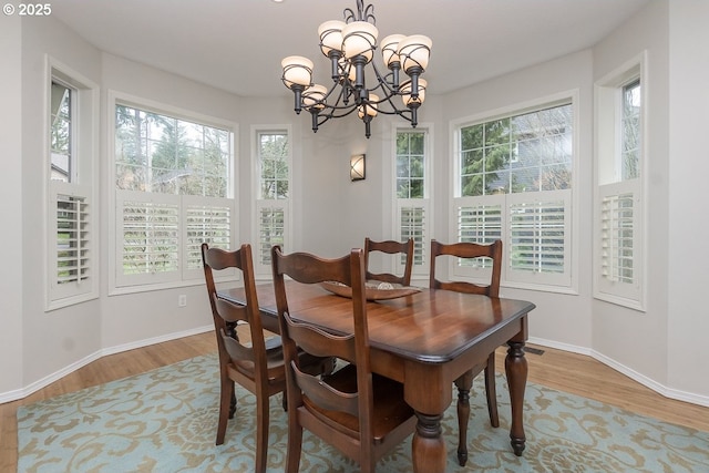 dining room featuring wood finished floors, baseboards, and a wealth of natural light