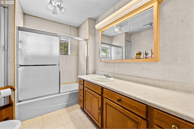 39005 Sandy Heights St, Sandy, OR 97055 - bathroom featuring vanity, combined bath / shower with glass door, and tile patterned flooring