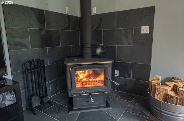 room details with a wood stove