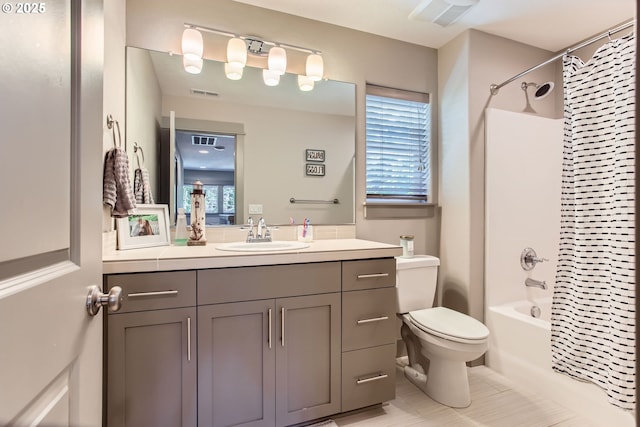 8326 SW Oak St, Portland, OR 97223 - bathroom featuring vanity, shower / tub combo with curtain, plenty of natural light, and tile patterned flooring