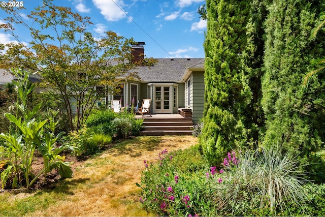 3116 SE 74th Ave, Portland, OR 97206 - back of house with a wooden deck and a chimney