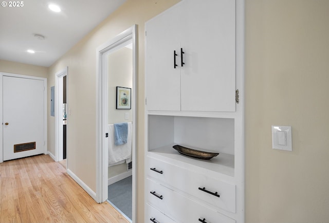 9080 SW Brier Ln, Portland, OR 97223 - hallway with light wood-style floors, baseboards, and recessed lighting