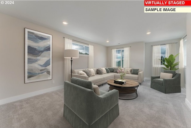 3839 S Arwana Ln, Ridgefield, WA 98642 - living room featuring recessed lighting, carpet, and baseboards