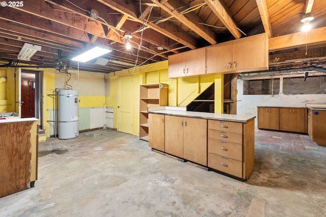 unfinished basement featuring water heater