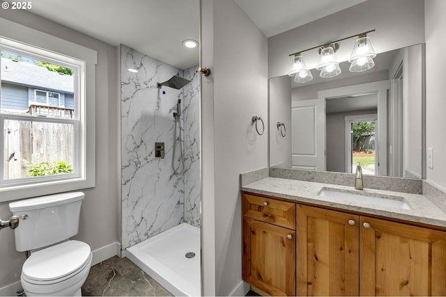 1633 N Q St, Washougal, WA 98671 - bathroom with vanity, a marble finish shower, and healthy amount of natural light