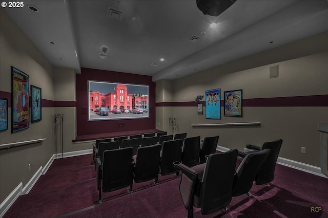 cinema room featuring recessed lighting, baseboards, and visible vents