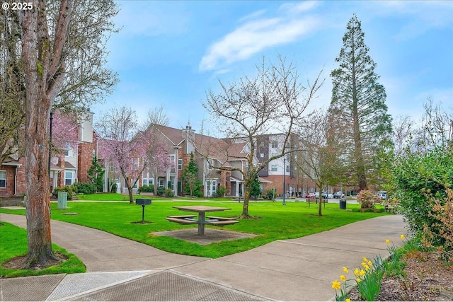 view of community with a residential view and a yard