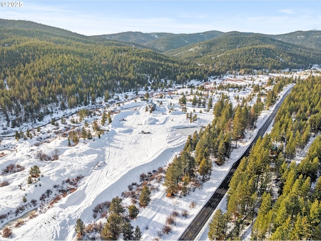 drone / aerial view with a view of trees and a mountain view