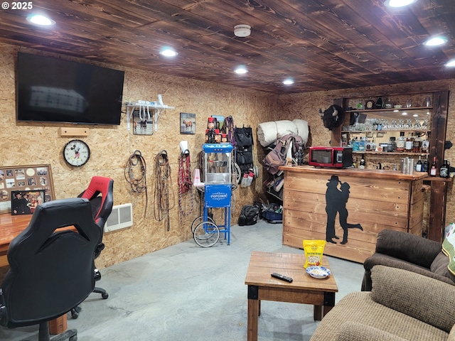 interior space featuring wood ceiling