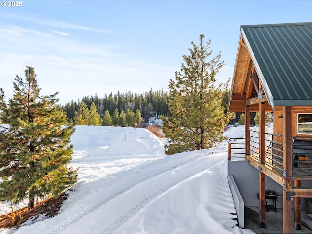 exterior space with metal roof