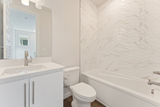 8229 SE Kinnaman St, Hillsboro, OR 97123 - full bath with vanity, toilet, shower / bathtub combination, and wood finished floors