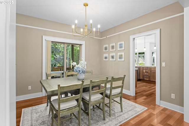3946 SW Coronado St, Portland, OR 97219 - dining space featuring a chandelier and wood finished floors