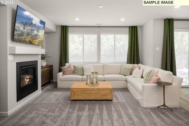 2484 SE Teal Ave, Gresham, OR 97080 - living area with a glass covered fireplace, recessed lighting, and carpet floors