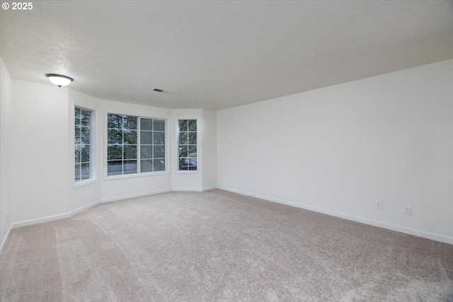 empty room featuring light carpet and a textured ceiling