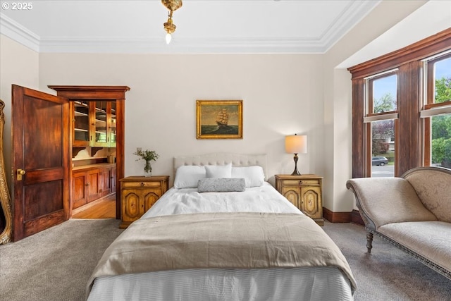 1111 NW 25th Ave Unit 1, Portland, OR 97210 - bedroom with crown molding, carpet, and baseboards