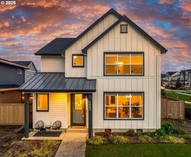 3985 SE Lostine Ln, Hillsboro, OR 97123 - modern farmhouse with a standing seam roof, metal roof, and board and batten siding