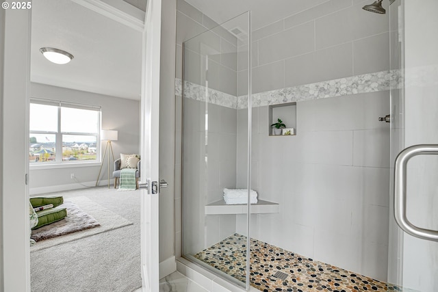 3985 SE Lostine Ln, Hillsboro, OR 97123 - bathroom featuring a shower stall and baseboards