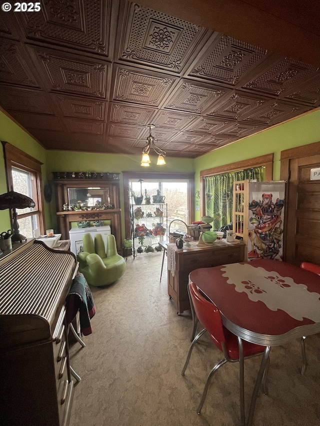 dining room with an ornate ceiling