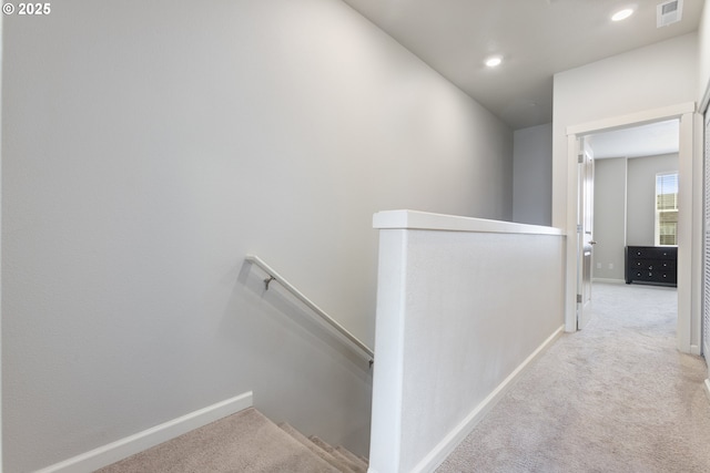 11449 SW Mont Blanc St, Wilsonville, OR 97070 - hall featuring an upstairs landing, carpet flooring, baseboards, and recessed lighting