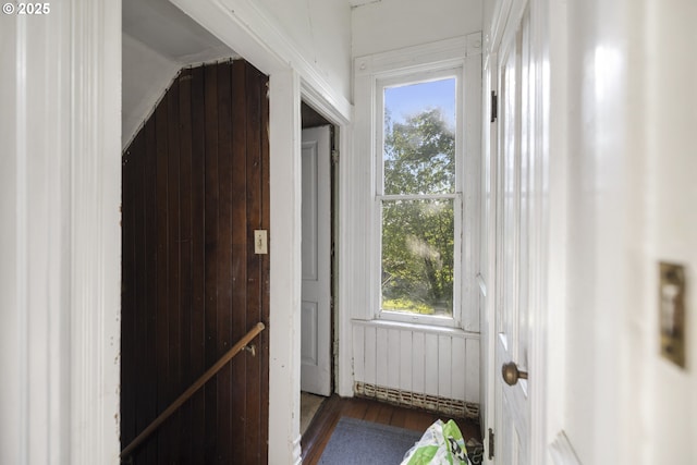 1817 SE 12th Ave, Portland, OR 97214 - doorway with plenty of natural light, lofted ceiling, and wood finished floors