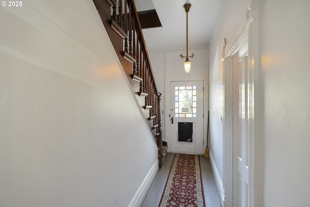 1817 SE 12th Ave, Portland, OR 97214 - doorway to outside with wood finished floors, stairs, and baseboards