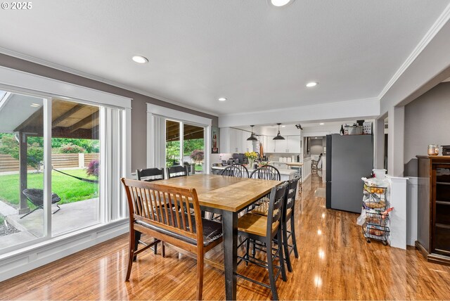 190 Walnut St, Myrtle Creek, OR 97457 - dining area with ornamental molding, light wood-style flooring, and recessed lighting