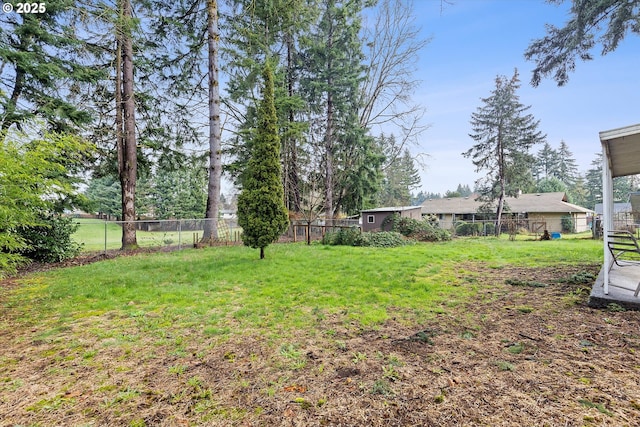 view of yard featuring an outbuilding and a fenced backyard