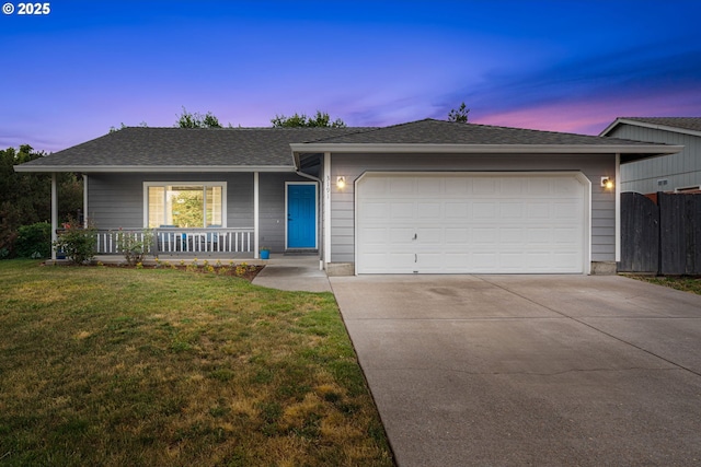 3191 Zinnia St, Eugene, OR 97404 - ranch-style home featuring driveway, a porch, an attached garage, and roof with shingles