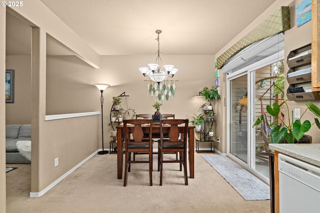 17011 SW Red Leaf Pl, Sherwood, OR 97140 - dining space with light carpet, a chandelier, and baseboards