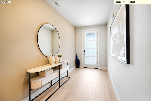 12100 SW Trask St, Beaverton, OR 97007 - doorway to outside with recessed lighting, baseboards, visible vents, and light wood-style floors
