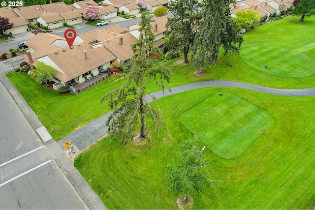 bird's eye view featuring a residential view and golf course view