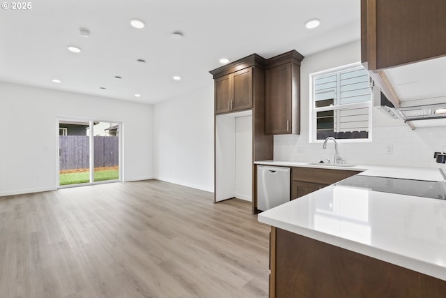 1912 NW 18th Ave, Battle Ground, WA 98604 - kitchen with light countertops, a sink, backsplash, dishwasher, and light wood-style flooring