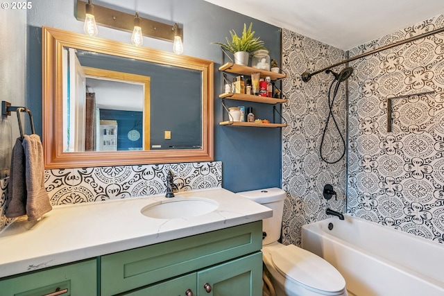 108 Watts Ave, Cascade Locks, OR 97014 - bathroom with vanity, decorative backsplash, and bathing tub / shower combination