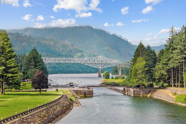 108 Watts Ave, Cascade Locks, OR 97014 - water view with a boat ramp and a mountain backdrop