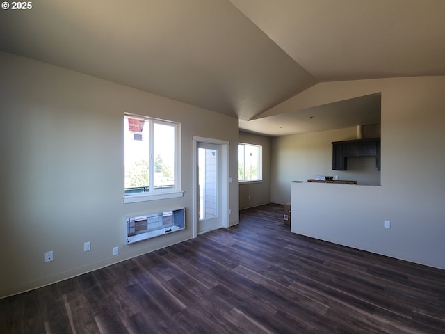 600 4th St, Gervais, OR 97026 - unfurnished living room with dark wood-style floors and vaulted ceiling