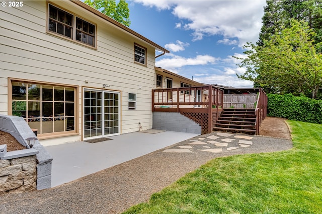 488 Pinto Way, Eugene, OR 97401 - back of property with stairway, a patio area, and a deck