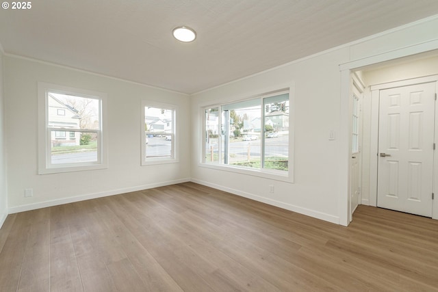 unfurnished room featuring crown molding and light hardwood / wood-style floors