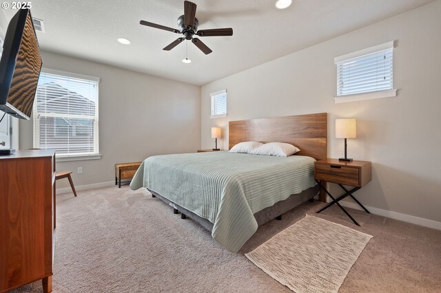 14139 SW Burlwood Ln, Beaverton, OR 97005 - bedroom featuring light carpet, recessed lighting, and ceiling fan