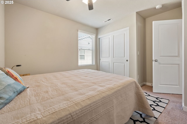 14139 SW Burlwood Ln, Beaverton, OR 97005 - bedroom featuring a closet, light colored carpet, and a ceiling fan
